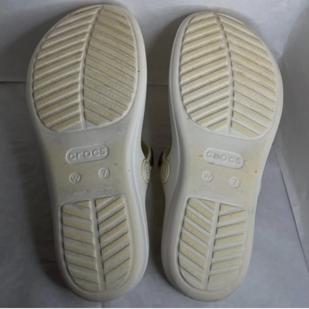 Crocs Sanrah Duel Comfort Thong White/Ivory Gold/Silver 205470 Women's Sz 7